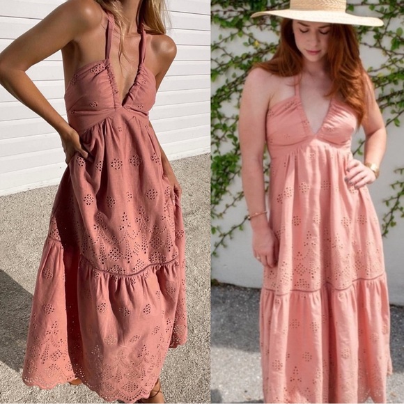 Kivari Dresses & Skirts - Intermix Kivari Cassidy Eyelet Halter Maxi Dress